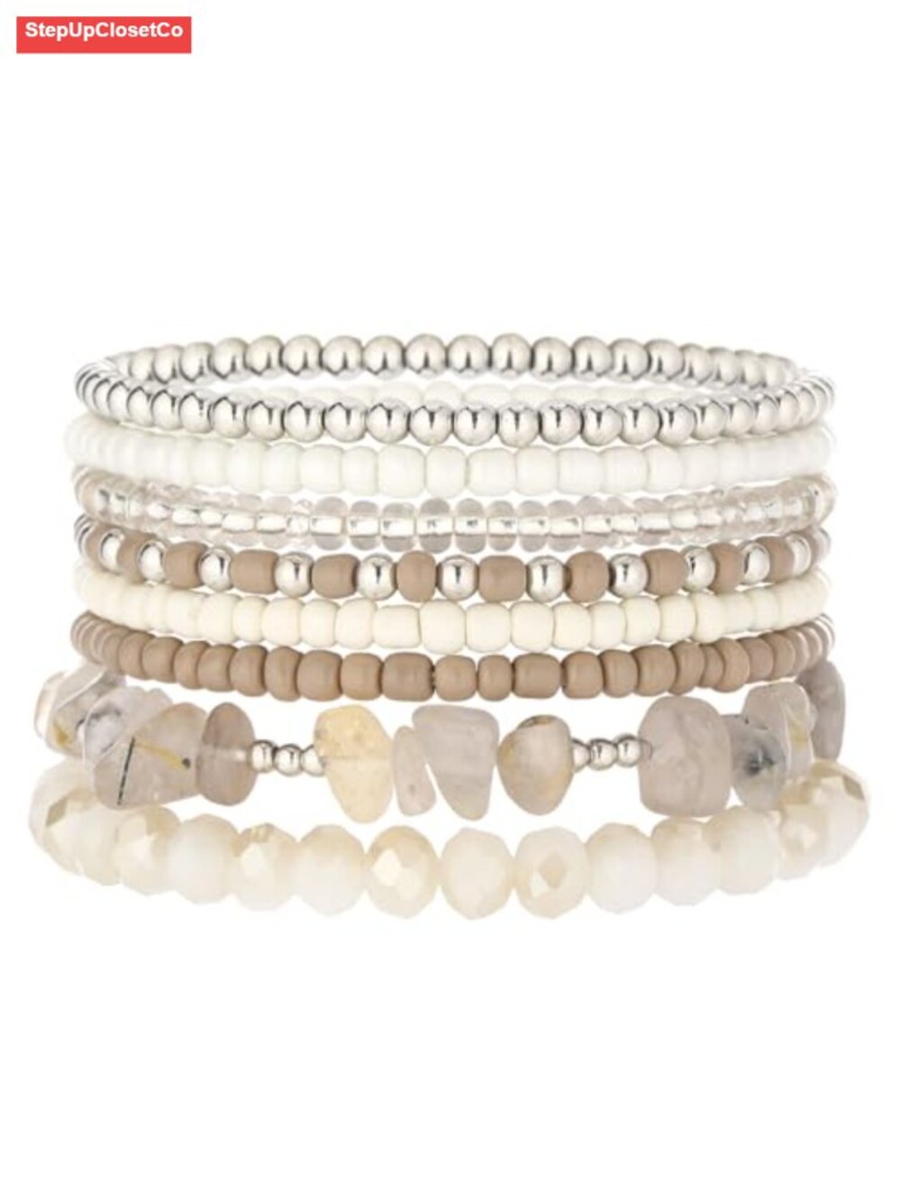 Stackable Natural Stone Stretch Bracelet Set - 8PC Boho Beaded Bracelets for